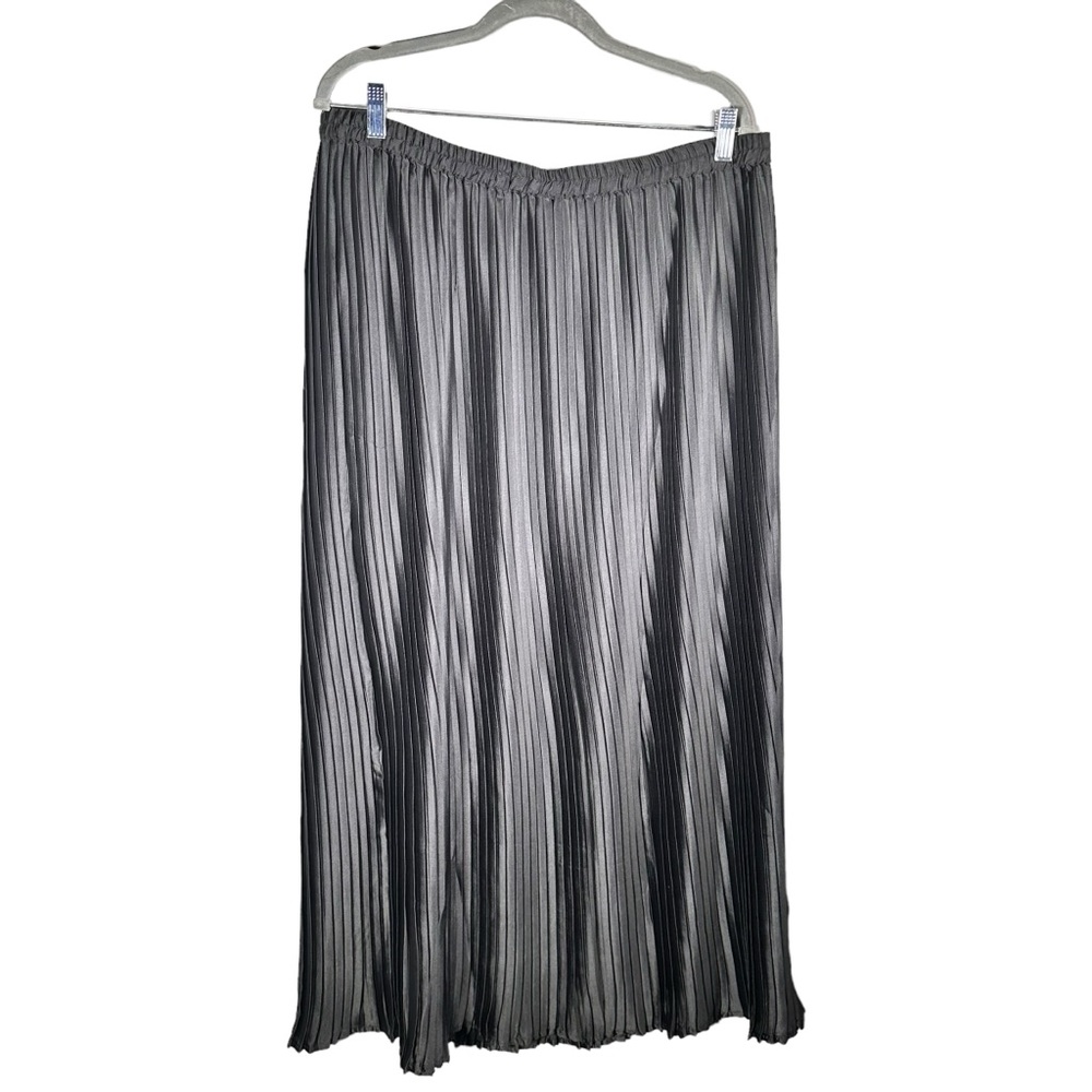 Flint & Moss Pleated Satin Accordion Maxi Skirt Black Size XL Elastic Waist